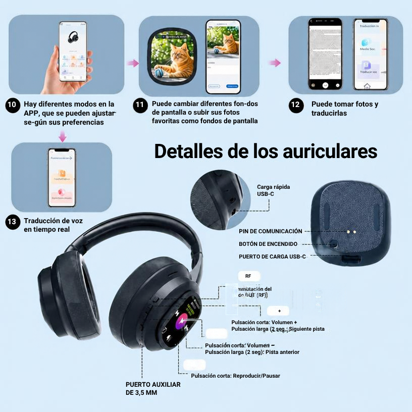 Audífonos X1 Pro ANC con Pantalla y Luces RGB