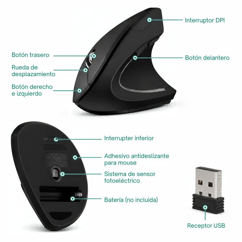 Ratón Inalámbrico Vertical Ergonómico – 6 Botones Silenciosos | Envío Gratis Chile