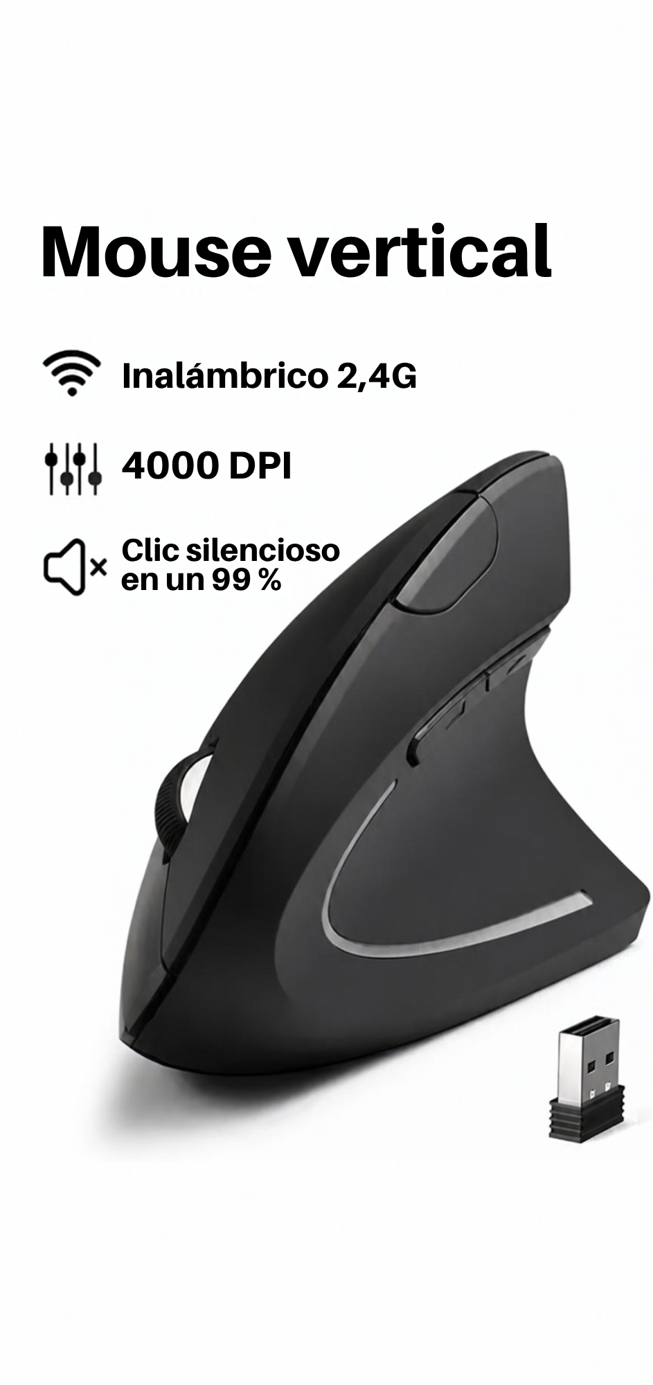 Ratón Inalámbrico Vertical Ergonómico – 6 Botones Silenciosos | Envío Gratis Chile
