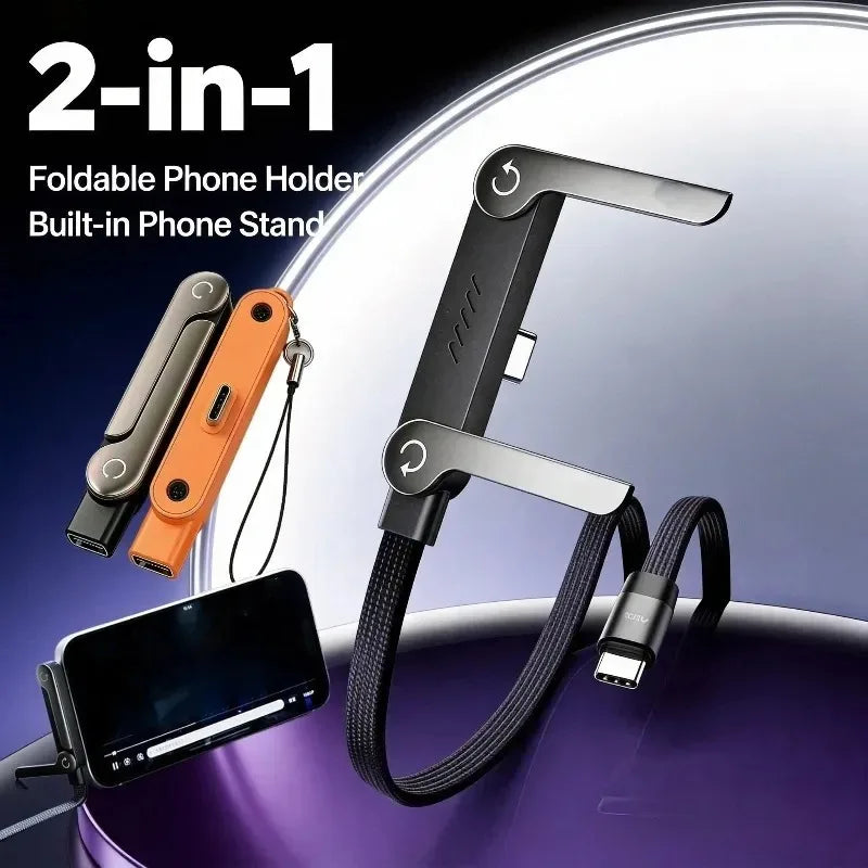 ⚡ Cable USB-C Trenzado 240W con Soporte para Celular | 🚚 Envío Gratis Chile 🇨🇱