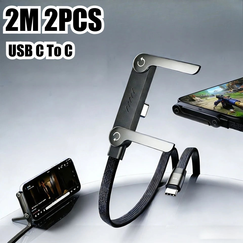⚡ Cable USB-C Trenzado 240W con Soporte para Celular | 🚚 Envío Gratis Chile 🇨🇱