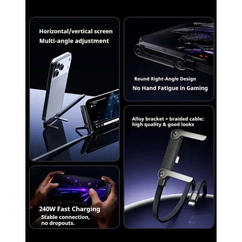 ⚡ Cable USB-C Trenzado 240W con Soporte para Celular | 🚚 Envío Gratis Chile 🇨🇱
