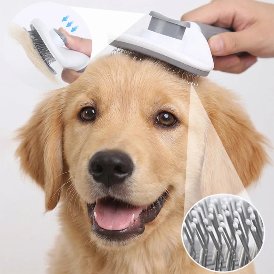 Cepillo Autolimpiante para Mascotas – Elimina Pelo de Perros y Gatos con Un Clic