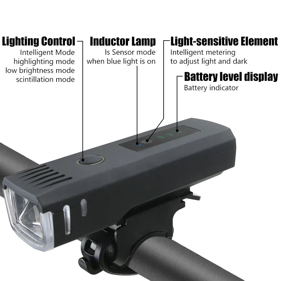 Luz LED Delantera para Bicicleta 1000LM ⭐ | Recargable USB | Sensor Inteligente | 🚚 Envío Gratis Chile 🇨🇱