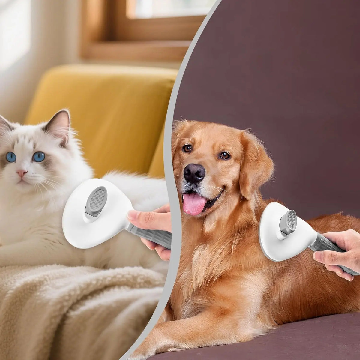 Cepillo Autolimpiante para Mascotas – Elimina Pelo de Perros y Gatos con Un Clic