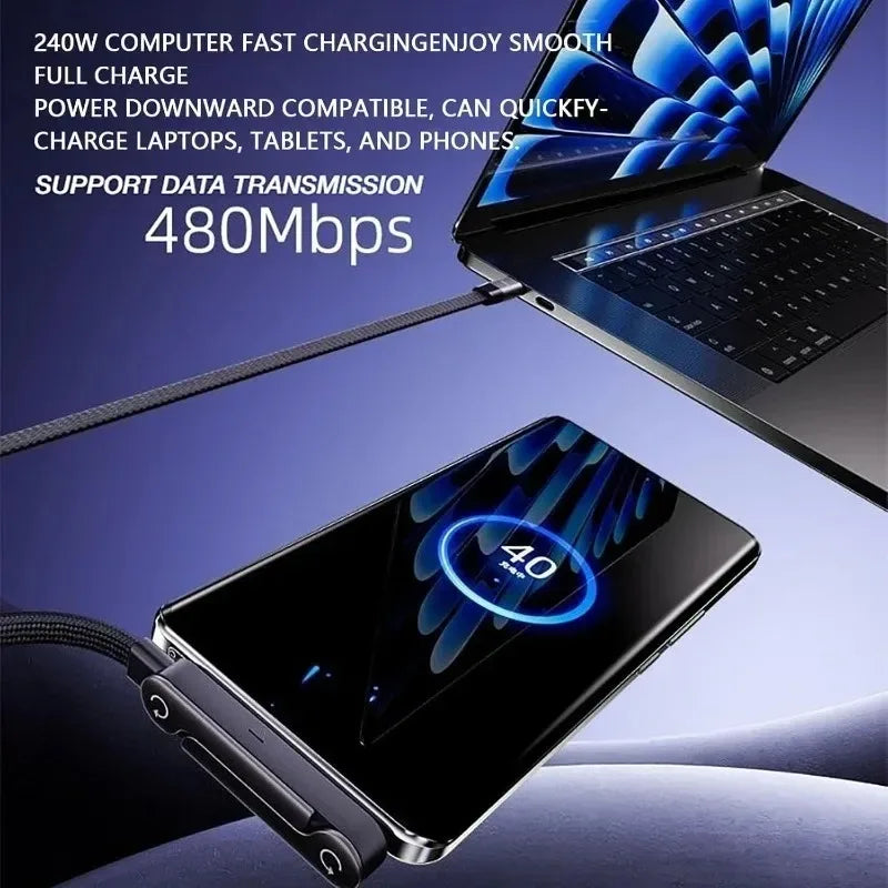 ⚡ Cable USB-C Trenzado 240W con Soporte para Celular | 🚚 Envío Gratis Chile 🇨🇱