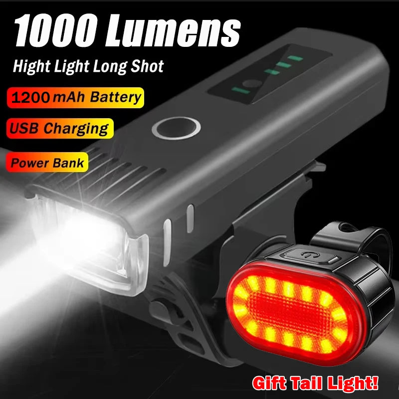 Luz LED Delantera para Bicicleta 1000LM ⭐ | Recargable USB | Sensor Inteligente | 🚚 Envío Gratis Chile 🇨🇱